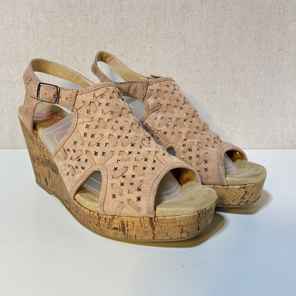 Jellypop Wedge Sandal Wmn 10 Tan Laser Cut Boho Cork Platform Summer Cottagecore